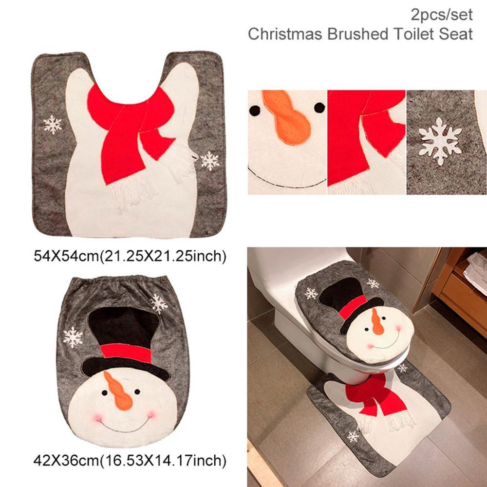 USA Local Merry Christmas Bathroom Curtain Santa Claus Toilet Seat Christmas Decorations
