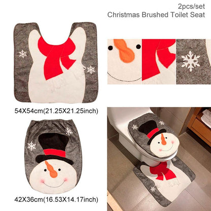 US Local Merry Christmas Bathroom Curtain Santa Claus Toilet Seat Christmas Decorations
