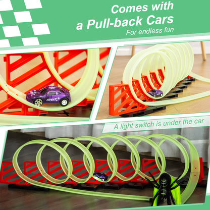 US Local Track Builder Loop Kit Criss-Cross Glowing Race Track Toy Set Spooky Spider Fun Starter Kit