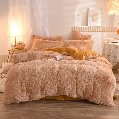 US Local Luxury Thick Fleece Duvet Cover Queen King Winter Warm Bed Quilt Cover Pillowcase Fluffy Plush Shaggy Bedclothes Bedding Set Winter Body Keep Warm