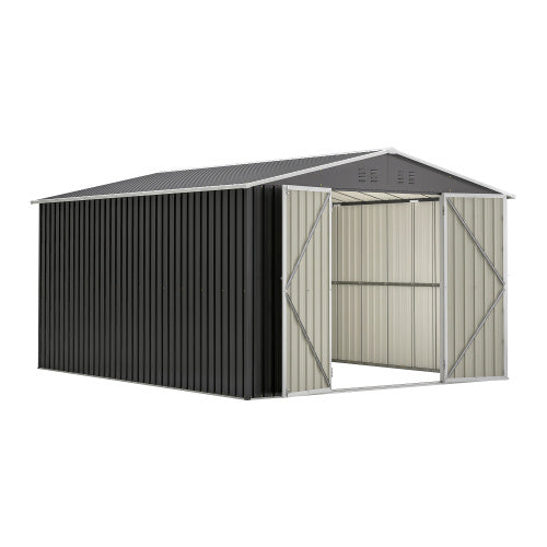 US Local Outdoor Storage Shed 10x12 FT, Utility Metal Tool Storage With Lockable Doors And Updated Frame Structure, Large Metal Garden Shed For Backyard, Patio Lawn, Black