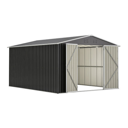 US Local Outdoor Storage Shed 10x12 FT, Utility Metal Tool Storage With Lockable Doors And Updated Frame Structure, Large Metal Garden Shed For Backyard, Patio Lawn, Black