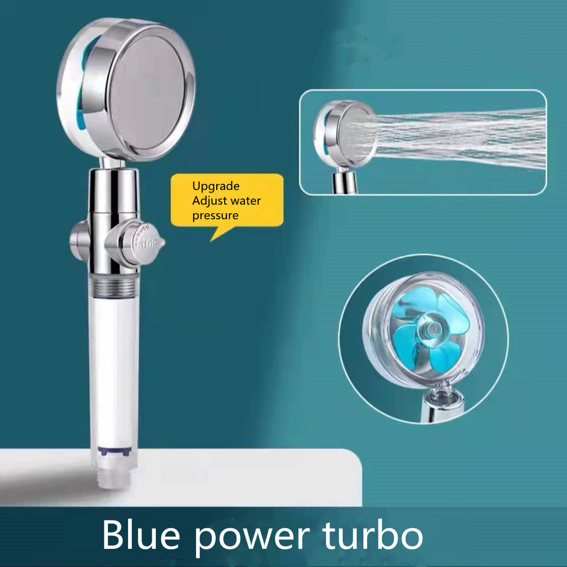 US Local Shower Head Water Saving Flow 360 Degrees Rotating With Small Fan ABS Rain High Pressure Spray Nozzle Bathroom Accessories