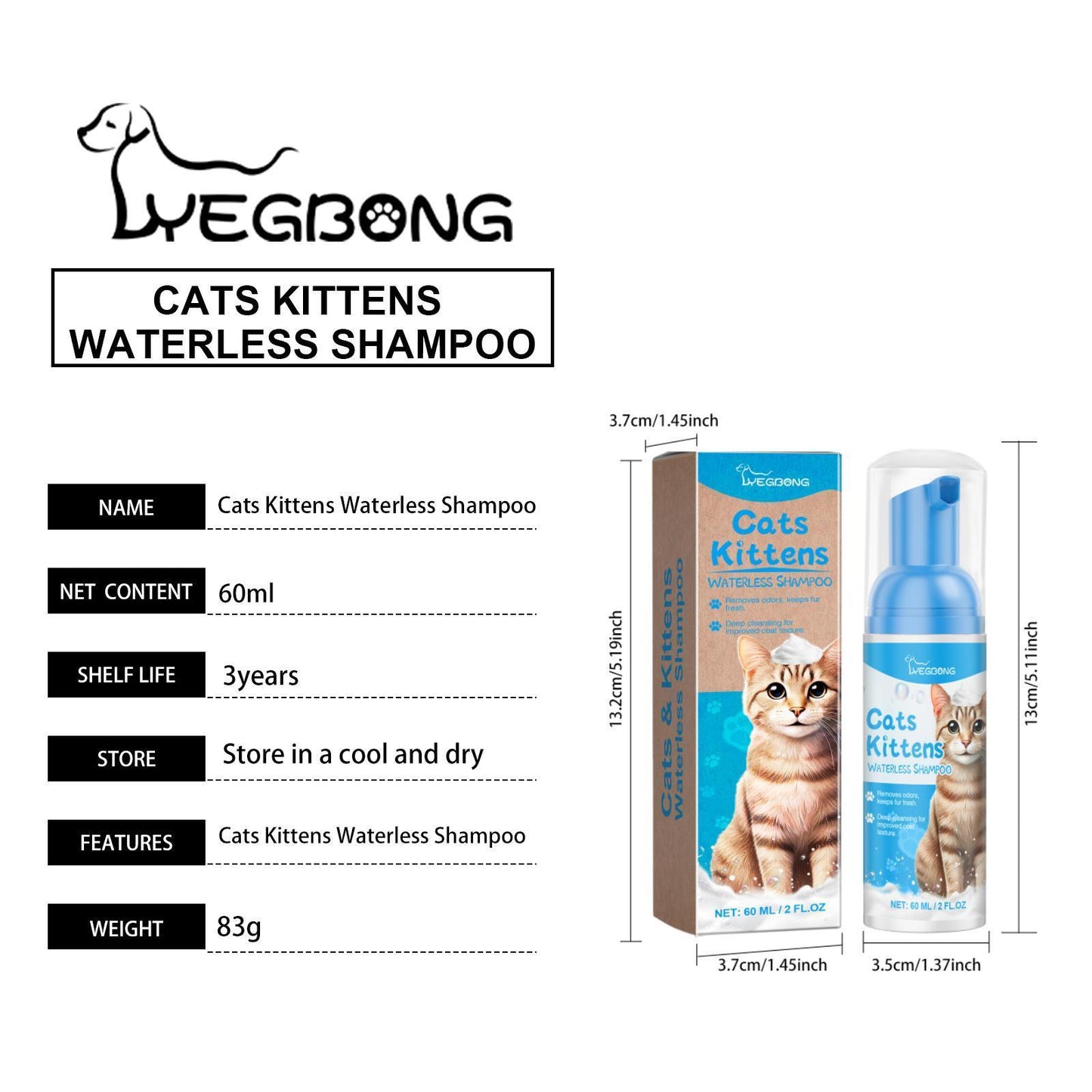 US Local Yegebang Cat Cleaning Mousse Mild Non-irritating Pet Cleaning Foam