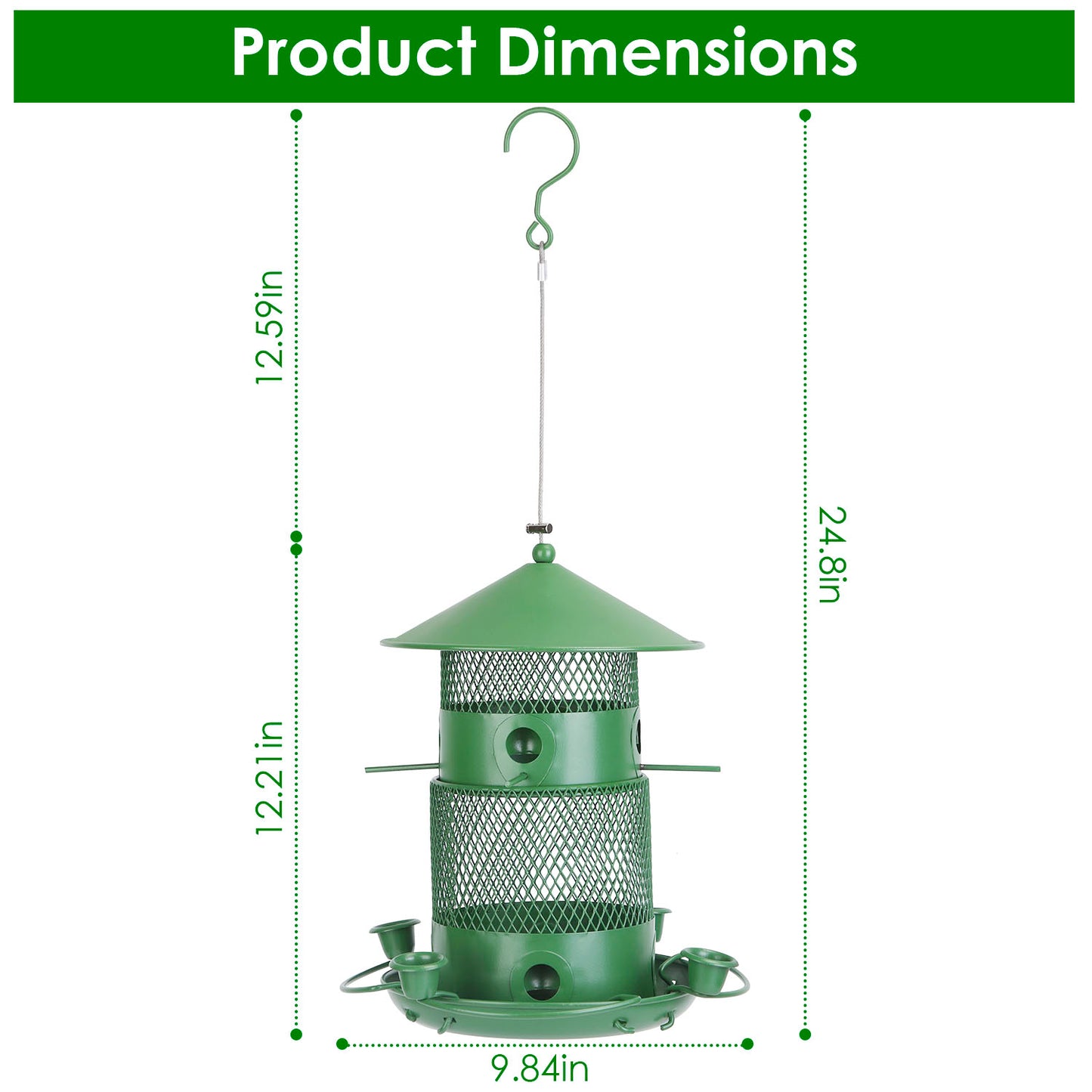 US Local 1Pc Wild Bird Feeder Squirrel-Proof Chew-Proof Metal Bird Seed Feeder Outdoor Hanging Bird Feeder With 360 Degree Circular Perches Water Cups For Yard Garden Patio