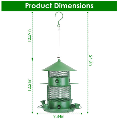 US Local 1Pc Wild Bird Feeder Squirrel-Proof Chew-Proof Metal Bird Seed Feeder Outdoor Hanging Bird Feeder With 360 Degree Circular Perches Water Cups For Yard Garden Patio