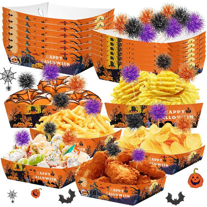 US Local 72 Pcs Halloween Party Supplies Halloween Disposable Paper Food Trays With 60 Pcs Firework Party Picks For Halloween Food Storage Charcuterie Board Serving