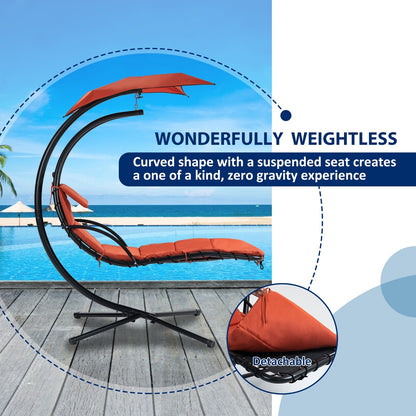 US Local Hanging Chaise Lounger With Removable Canopy, Outdoor Swing Chair With Built-in Pillow, Hanging Curv