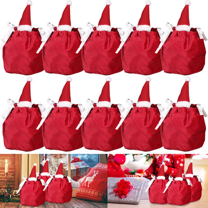 US Local 5 Packs Christmas Treat Bags With Drawstring 3D Xmas Santa Hat Gift Wrapping Bags Velvet Candies Goodie  Bag For Christmas Birthday Wedding Party Favor Supplies