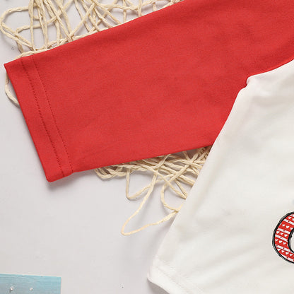 US Local 2pcs Baby Boy's 'Heart Crusher' Print Valentine's Day Set, Long Sleeve T Shirt Top & Black Heart Print Pants