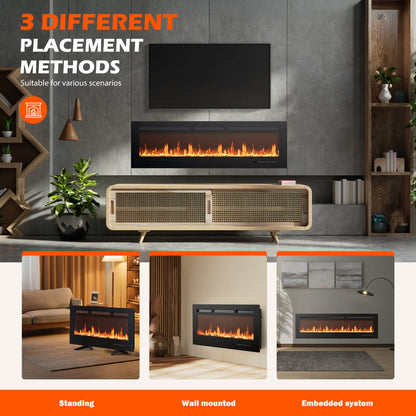 US Local Electric Fireplace, 1500W-750W Wall Mount Or Recessed Fireplace Insert And Freestanding, Electric Fireplace Heater With Remote Control