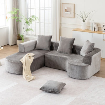 US Local Modular Sectional Sofa With L-Shape Chaise,Cloud Sectional Modern Sleeper Couch With Deep Seat,Sponge Compression Sofas No Assembly Required   Grey-Corduroy Fabric