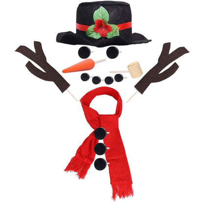 US Local 1 Set 16Pcs Snowman Decorating Dressing Kit Winter Party Kids Outdoor Toys Christmas Decoration Gift Hat Scarf Eye Mouth Nose Accessories
