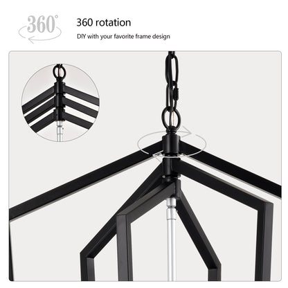 US Local 12-Light Farmhouse Kitchen Chandeliers, Matte Black And Sliver Vintage Rustic Cage Light Fixture Adjustable Height Chandeliers For Dining Room Hallway Foyer Entryway E12 Bulbs Not Included