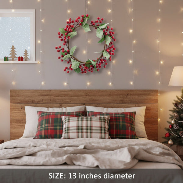 US Local 3PCS Set Christmas Door Wreath With Pine Cones & Greenery 13 Red Berry Holly Wreath For Holiday Home Decor FBA Shipment