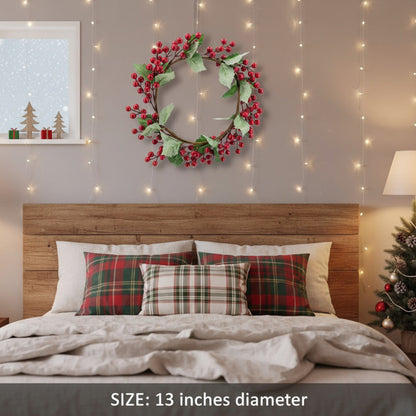 US Local 3PCS Set Christmas Door Wreath With Pine Cones & Greenery 13 Red Berry Holly Wreath For Holiday Home Decor FBA Shipment