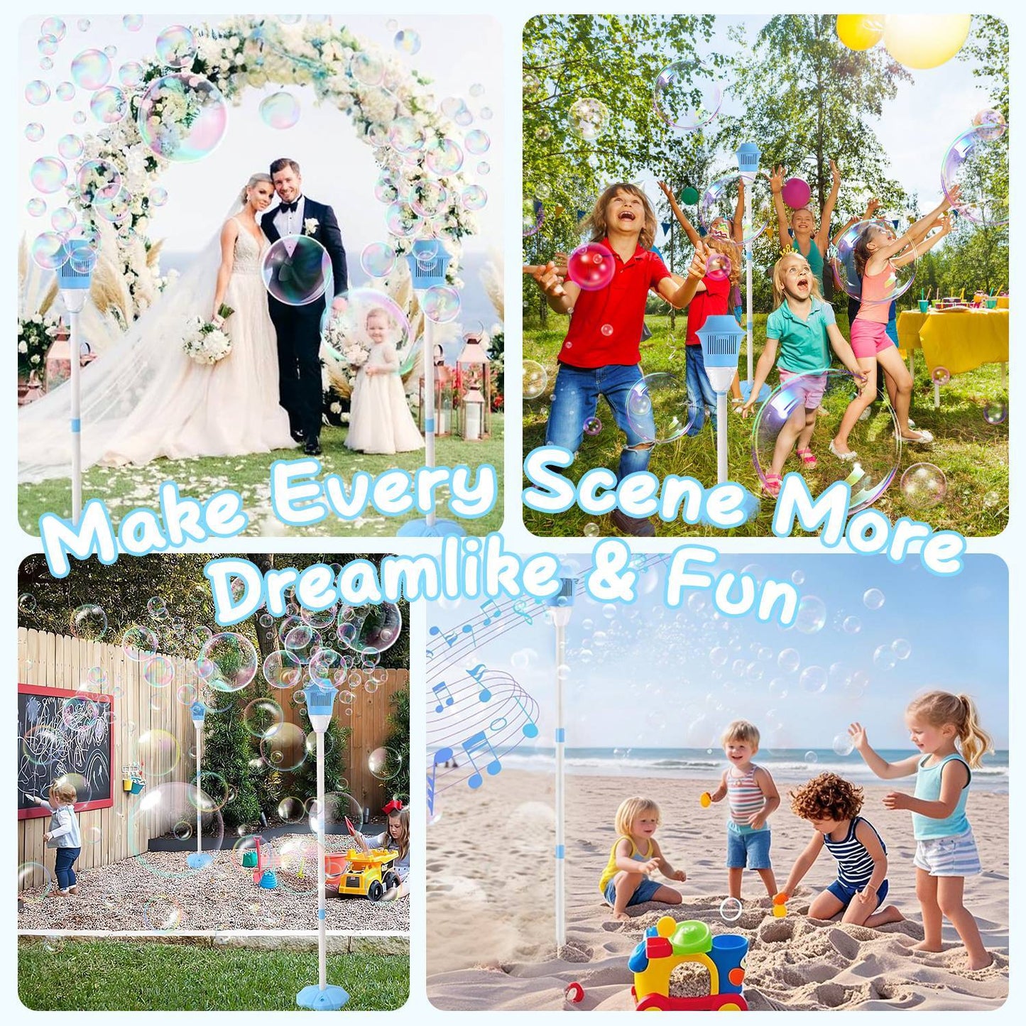 US Local 2 Pack 3 In 1 Standing Bubble Machines With Colorful Lights And Music Rechargeable Bubble Maker Stands With 2 Modes 3 Adjustable Height For Party Wedding Indoor Outdoor Occasions Pets Kids