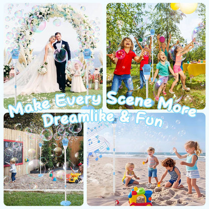 US Local 2 Pack 3 In 1 Standing Bubble Machines With Colorful Lights And Music Rechargeable Bubble Maker Stands With 2 Modes 3 Adjustable Height For Party Wedding Indoor Outdoor Occasions Pets Kids