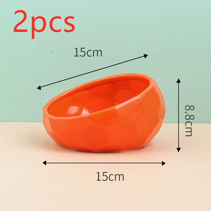 US Local Pet Supplies Bowl Ceramic Cat Bowl Dog Bowl Oblique Mouth