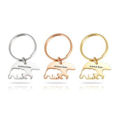 Mother's Day Jewelry Stainless Steel Keychain Mama bear Thanksgiving Mother Bear Gift With Surface Coating