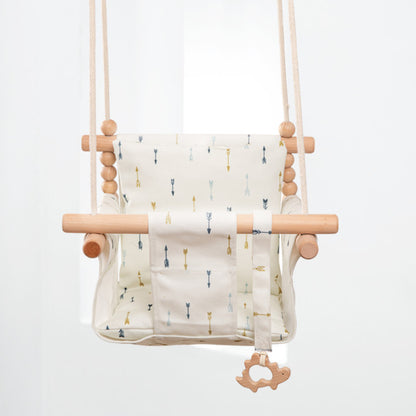US Local Cotton Canvas Baby Swing Chair Hanging Swing Indoor Outdoor Safety Baby Children's Toy Wooden Seat With Cushion Baby Room Decor