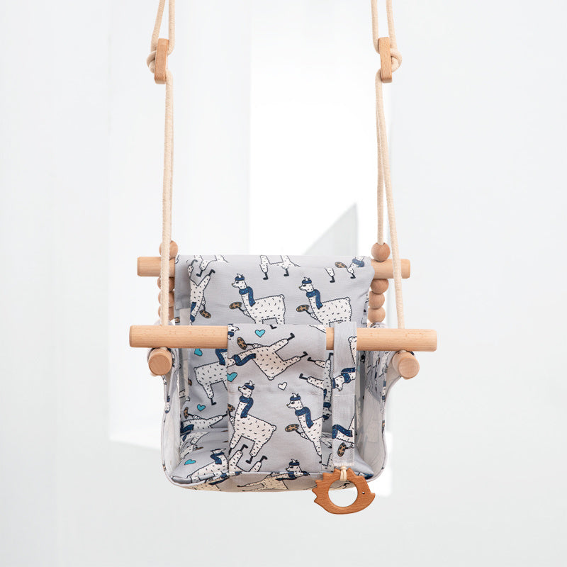 US Local Cotton Canvas Baby Swing Chair Hanging Swing Indoor Outdoor Safety Baby Children's Toy Wooden Seat With Cushion Baby Room Decor