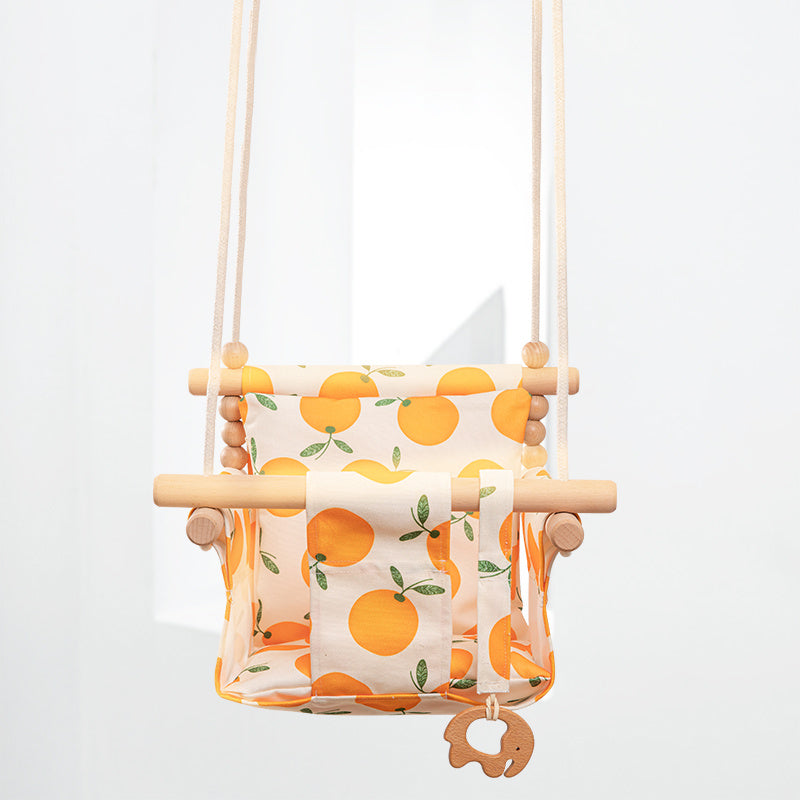 US Local Cotton Canvas Baby Swing Chair Hanging Swing Indoor Outdoor Safety Baby Children's Toy Wooden Seat With Cushion Baby Room Decor