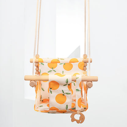 US Local Cotton Canvas Baby Swing Chair Hanging Swing Indoor Outdoor Safety Baby Children's Toy Wooden Seat With Cushion Baby Room Decor