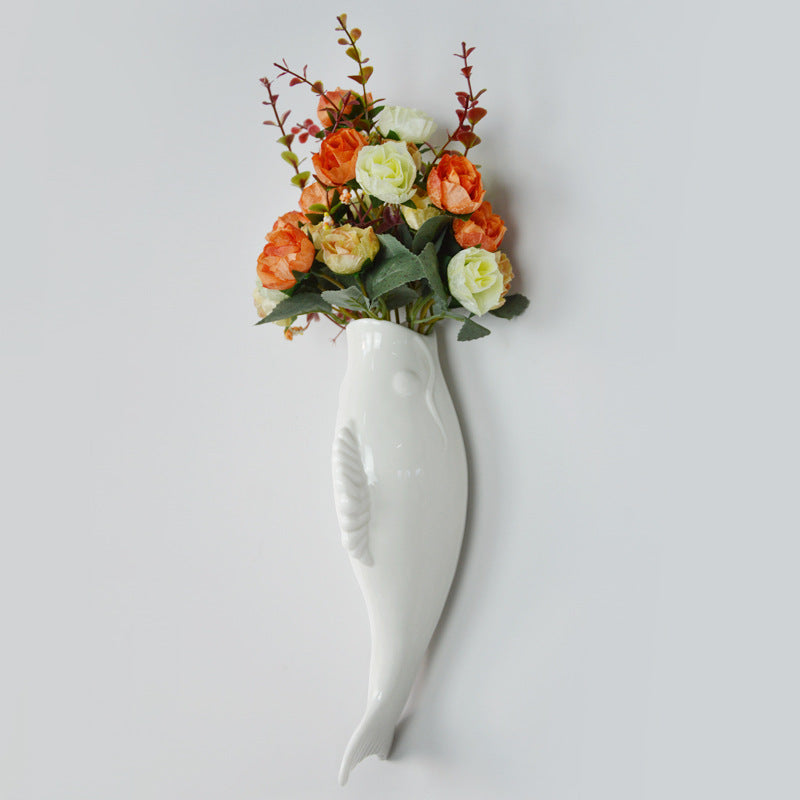 USA Local Simple Modern Creative Wall Ceramic Goldfish Vase Restaurant Mural Wall Hanging Three-Dimensional Wall Decoration Wholesale