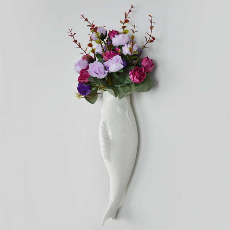 USA Local Simple Modern Creative Wall Ceramic Goldfish Vase Restaurant Mural Wall Hanging Three-Dimensional Wall Decoration Wholesale