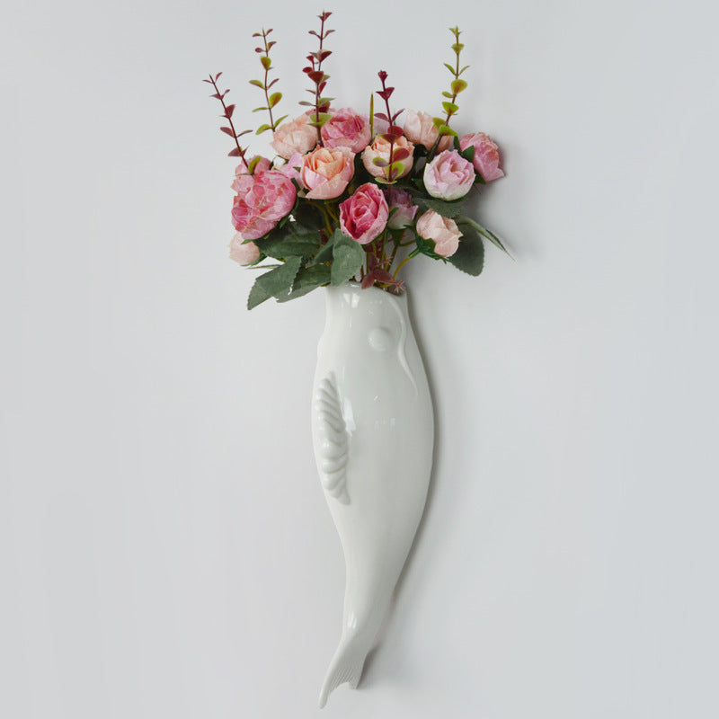 USA Local Simple Modern Creative Wall Ceramic Goldfish Vase Restaurant Mural Wall Hanging Three-Dimensional Wall Decoration Wholesale