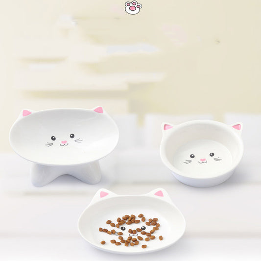 USA Local Ceramic Small Cat Face Shape Pet Food Bowl Cat Bowl Dog Bowl Universal And Easy To Clean