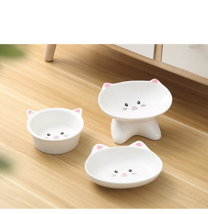 US Local Ceramic Small Cat Face Shape Pet Food Bowl Cat Bowl Dog Bowl Universal And Easy To Clean