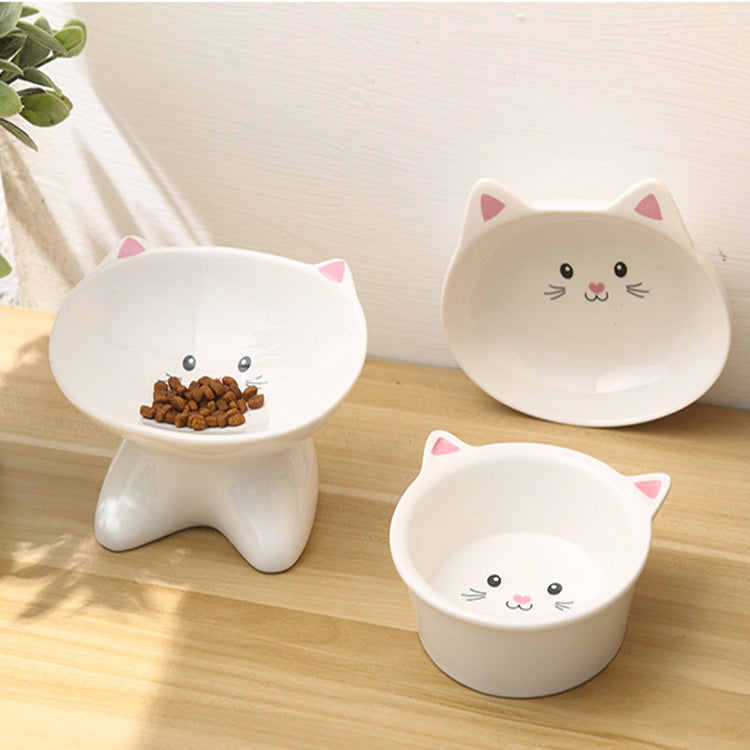 USA Local Ceramic Small Cat Face Shape Pet Food Bowl Cat Bowl Dog Bowl Universal And Easy To Clean