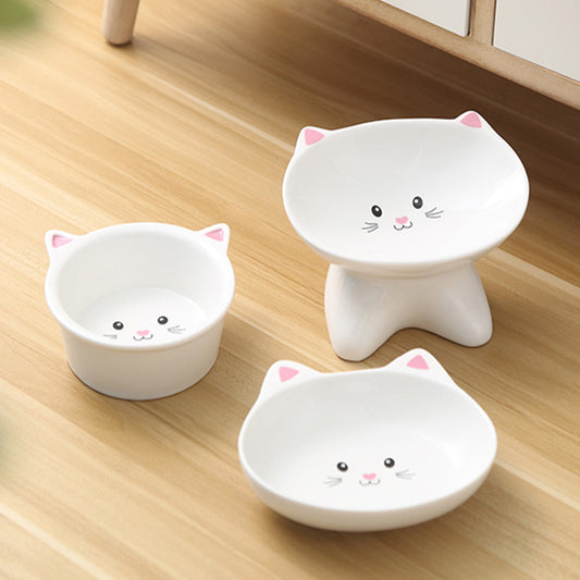 USA Local Ceramic Small Cat Face Shape Pet Food Bowl Cat Bowl Dog Bowl Universal And Easy To Clean