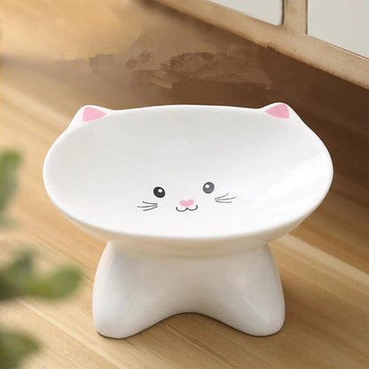 US Local Ceramic Small Cat Face Shape Pet Food Bowl Cat Bowl Dog Bowl Universal And Easy To Clean