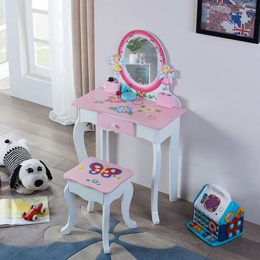 US Local Wooden Makeup Dresser Furniture Girls Mirrored Dressing Table For Kids