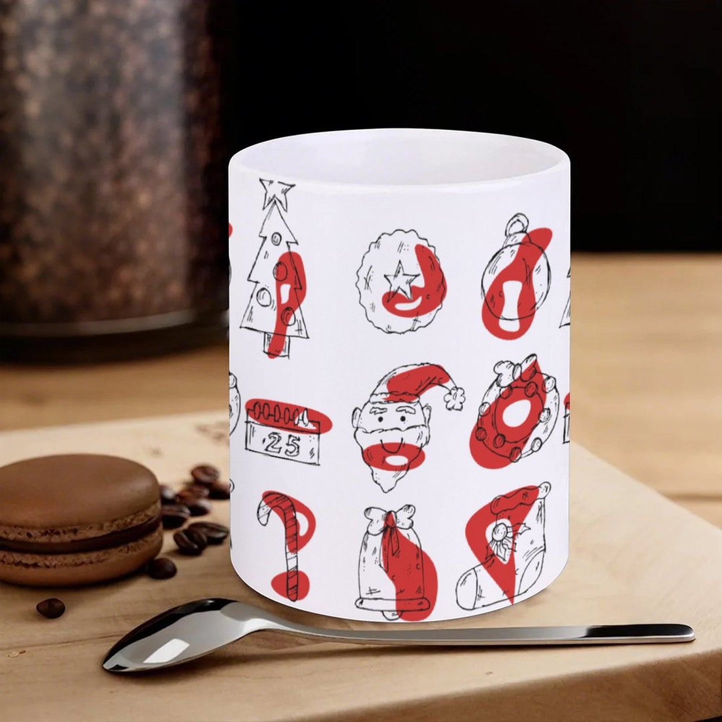 POD US Local White mug with full print, Christmas Sketch, Color Block 0104