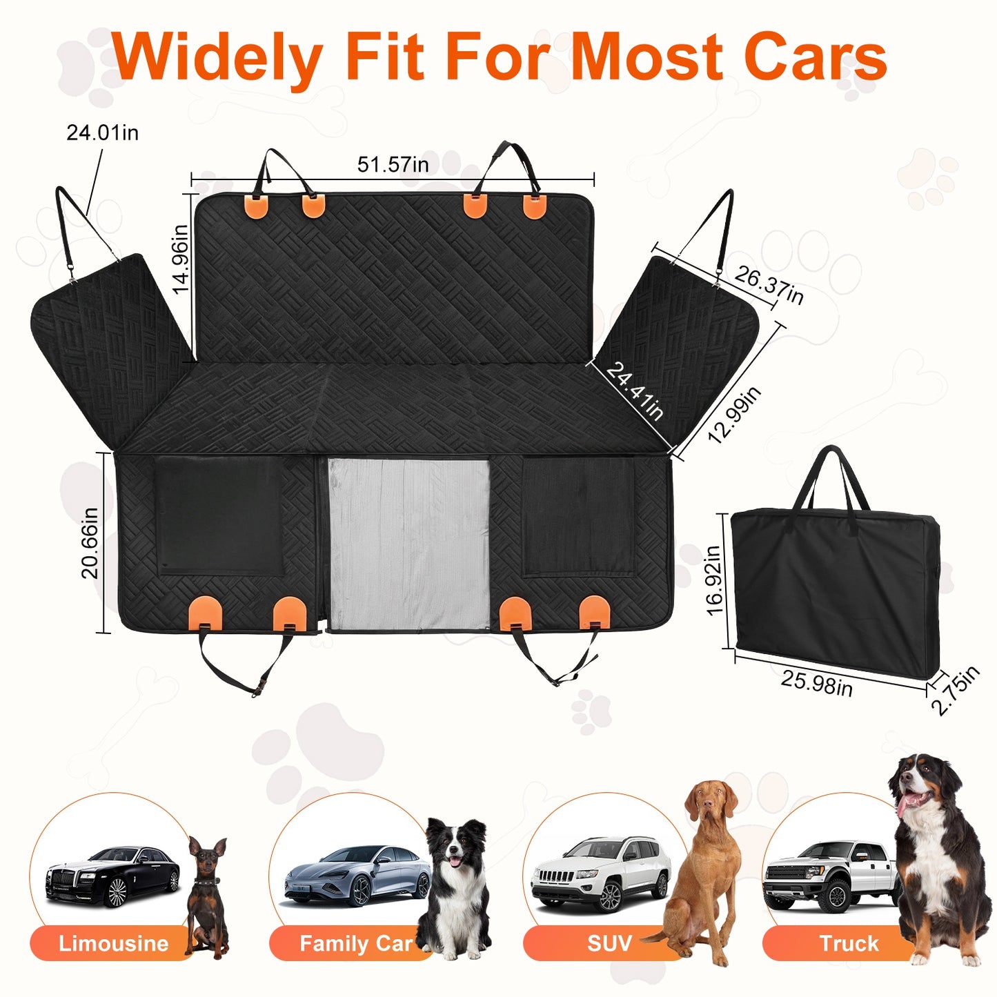 US Local 1Pc Dog Car Seat Cover For Back Seat Waterproof Oxford Cloth Seat Cover Hammock Non-Slip Scratchproof Back Seat Extender With Side Flap Mesh Window Storage Bag For Car SUV Truck