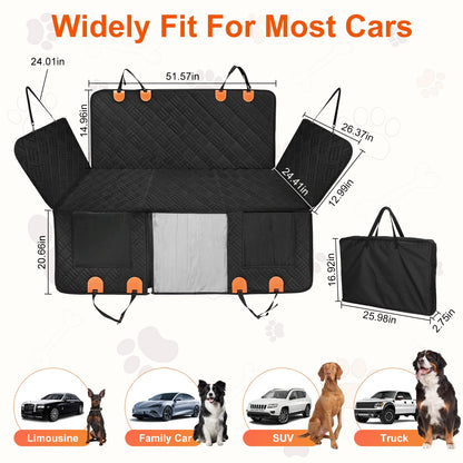 US Local 1Pc Dog Car Seat Cover For Back Seat Waterproof Oxford Cloth Seat Cover Hammock Non-Slip Scratchproof Back Seat Extender With Side Flap Mesh Window Storage Bag For Car SUV Truck