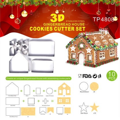 Christmas Stainless Steel 3D Three-dimensional Cookie Gingerbread House Cookie Mold