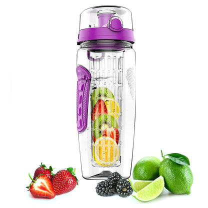 US Local 3 Color Options - 1Pc Fruit Infuser Water Bottle 32OZ Juice Shaker Sport With Flip Top Lid Anti-Slip Grips For Office Home Sport Running Walking Hiking
