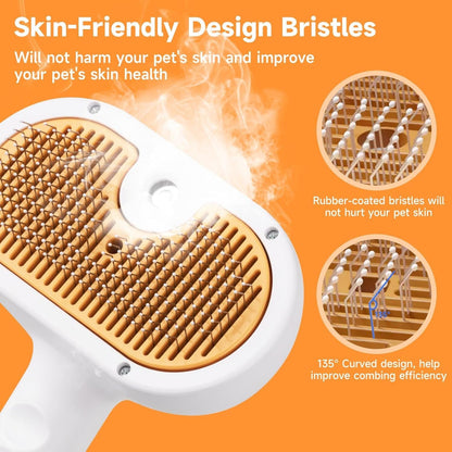US Local Universal Pet Steam Brush For Cats And Dogs 3-in-1 Spray Hair Removal Comb With Waterless Shampoo And Ear Towel