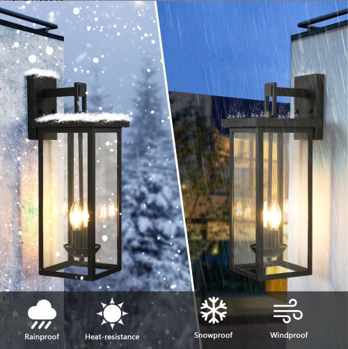 US Local 1-Pack 22.0 Outdoor Wall Lantern With Dusk To Dawn Sensor, Matte Black Finish, Clear Glass Panels, Weatherproof Exterior Light For Porch, Patio, Garage, 2-Light Design Bulb Not Included