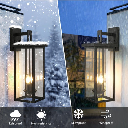 US Local 1-Pack 22.0 Outdoor Wall Lantern With Dusk To Dawn Sensor, Matte Black Finish, Clear Glass Panels, Weatherproof Exterior Light For Porch, Patio, Garage, 2-Light Design Bulb Not Included