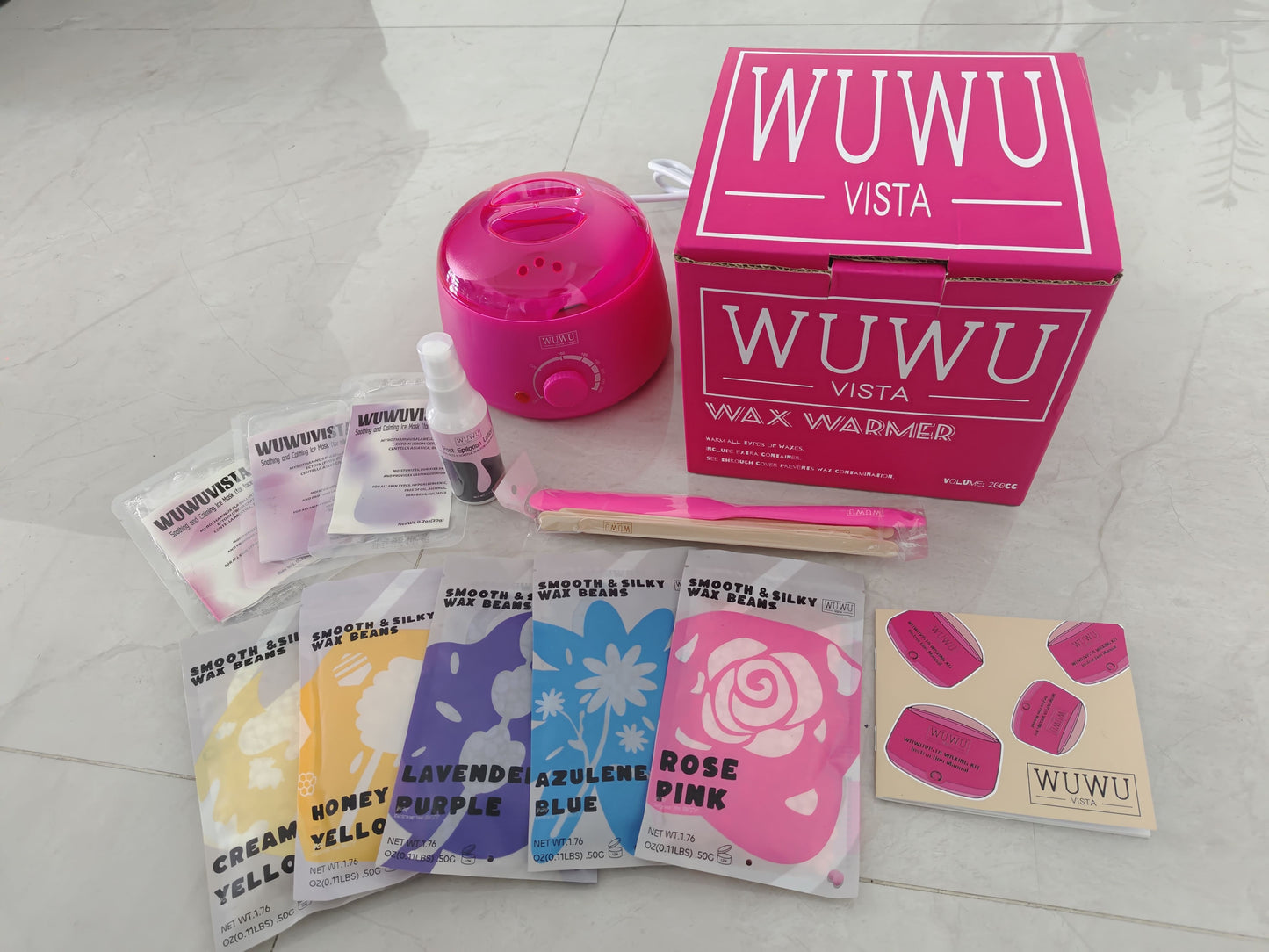 US Local Waxing Kit WUWUVISTA 23 Items Hair Removal Wax Kit With Wax Warmer Waxing Beads For Face, Brazilian, Full Body, Bikini, Sensitiive Skin  Skin Suitable For Plugs Of American, European Specification