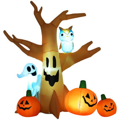 US Local HOMCOM 7.5 Tall Lighted Halloween Inflatables Outdoor Decorations Haunted Tree With Owl, Ghost, Pumpkins, Blow Up LED Yard Decor For Garden, Lawn, Party, Holiday, Waterproof