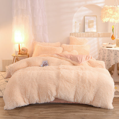 US Local Luxury Thick Fleece Duvet Cover Queen King Winter Warm Bed Quilt Cover Pillowcase Fluffy Plush Shaggy Bedclothes Bedding Set Winter Body Keep Warm