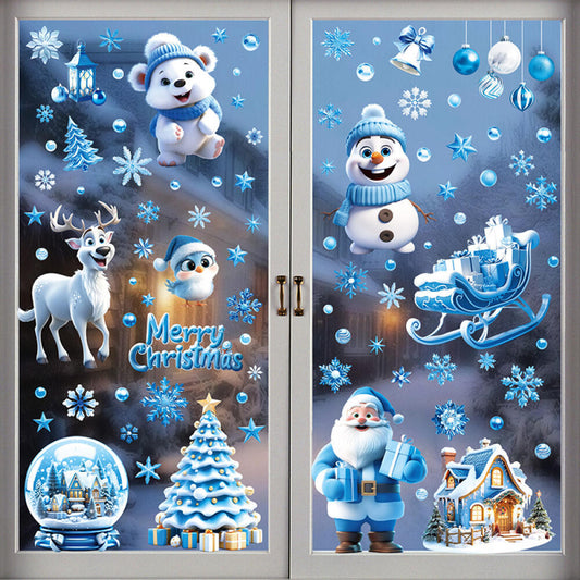 US Local 9 Sheets Christmas Snowflakes Window Decals Winter Blue Cute Painting Snowflakes Stickers