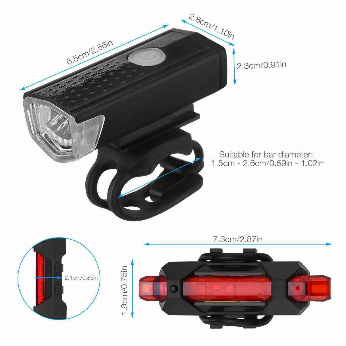 US Local USB Rechargeable LED Bicycle Headlight Bike Head Light Cycling Rear Front Lamp Bike Light Rainproof USB Rechargeable LED bicycle Light